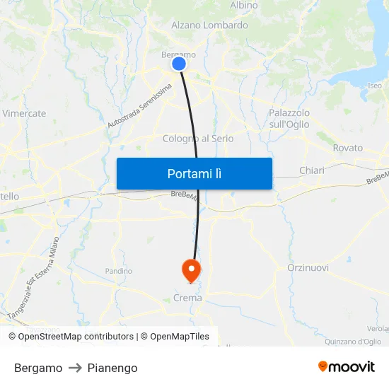 Bergamo to Pianengo map