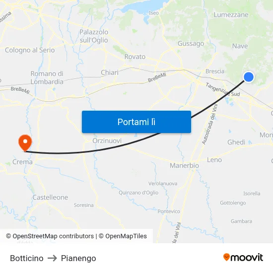 Botticino to Pianengo map