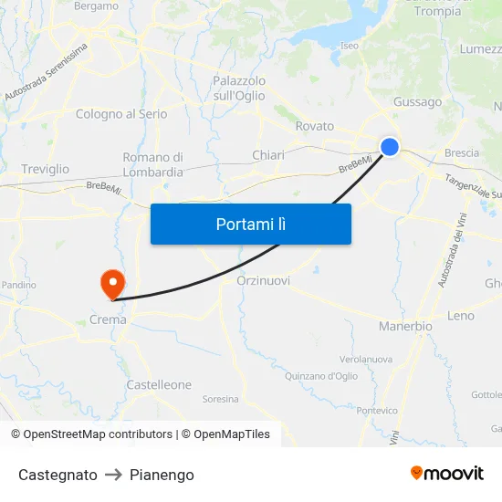 Castegnato to Pianengo map