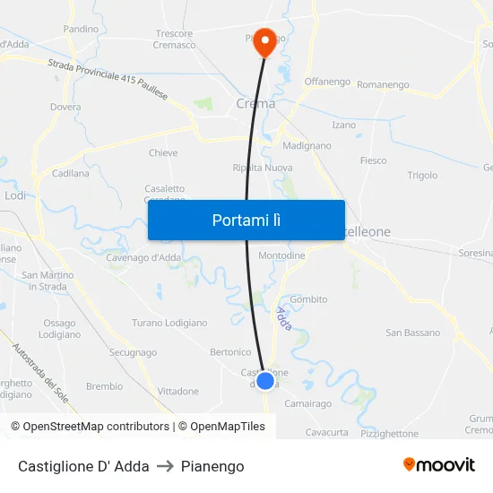 Castiglione D' Adda to Pianengo map