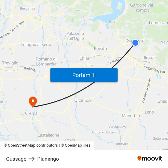 Gussago to Pianengo map