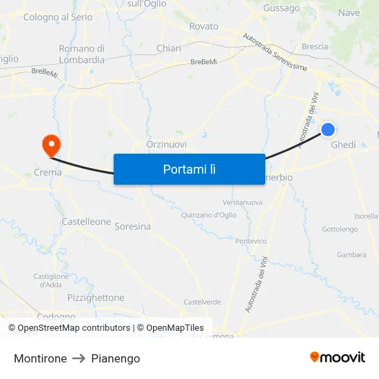 Montirone to Pianengo map