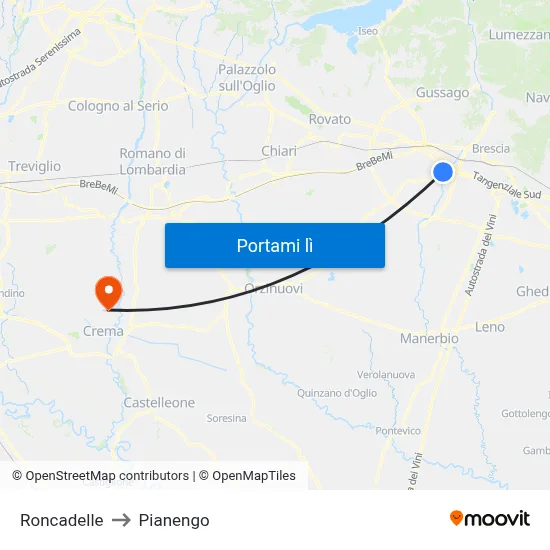 Roncadelle to Pianengo map