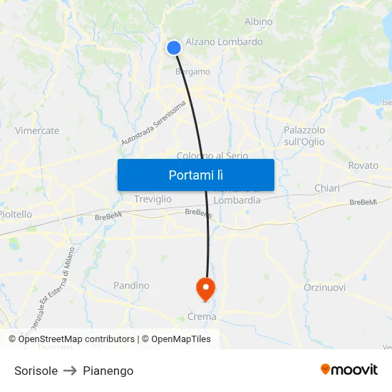 Sorisole to Pianengo map