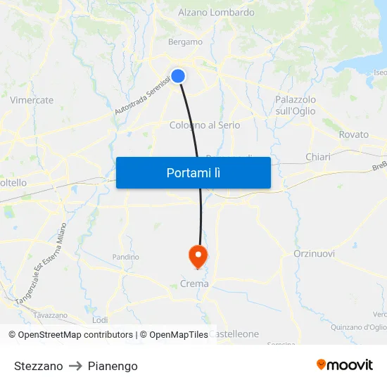Stezzano to Pianengo map