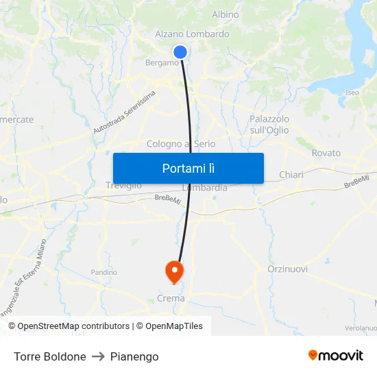 Torre Boldone to Pianengo map