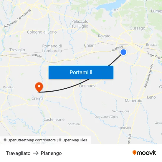 Travagliato to Pianengo map
