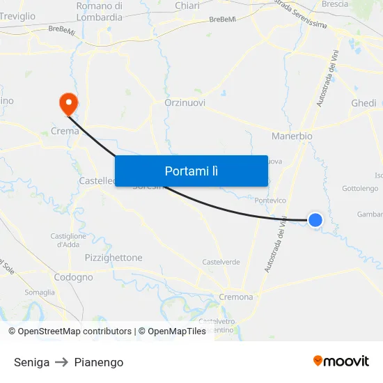 Seniga to Pianengo map