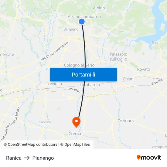 Ranica to Pianengo map