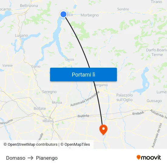 Domaso to Pianengo map
