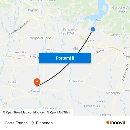 Corte Franca to Pianengo map
