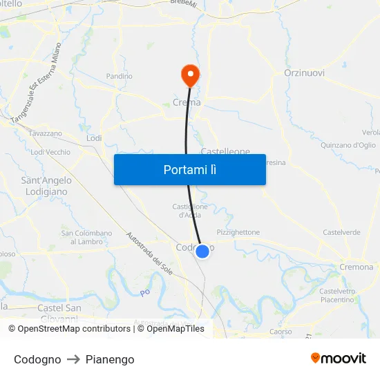 Codogno to Pianengo map