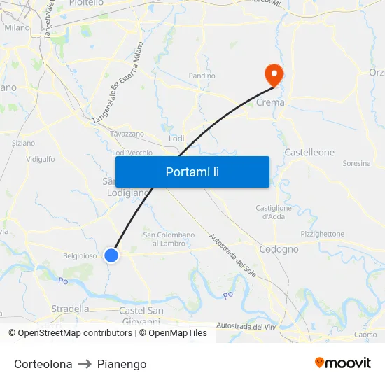 Corteolona to Pianengo map
