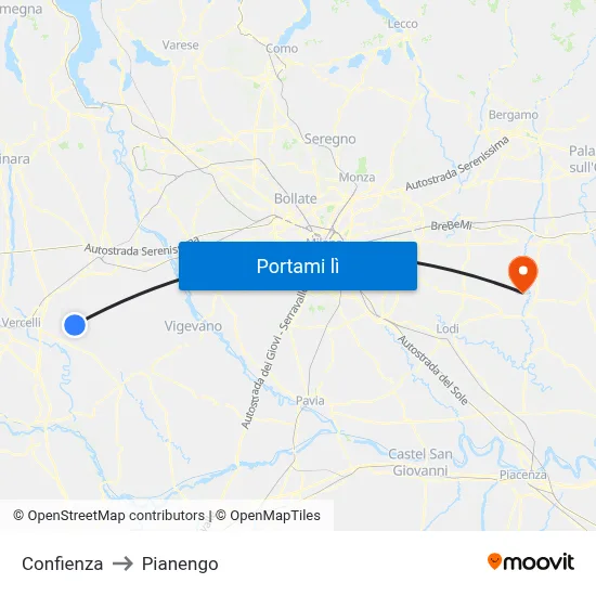Confienza to Pianengo map