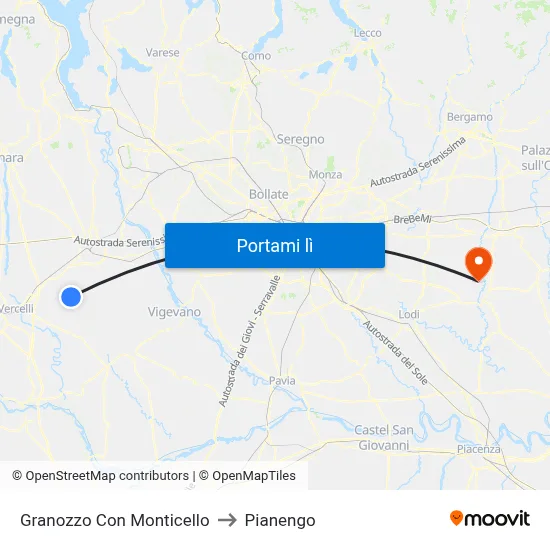 Granozzo Con Monticello to Pianengo map