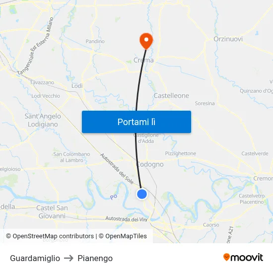 Guardamiglio to Pianengo map