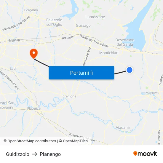 Guidizzolo to Pianengo map