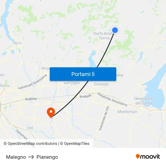 Malegno to Pianengo map