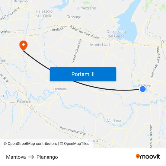 Mantova to Pianengo map