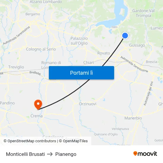 Monticelli Brusati to Pianengo map