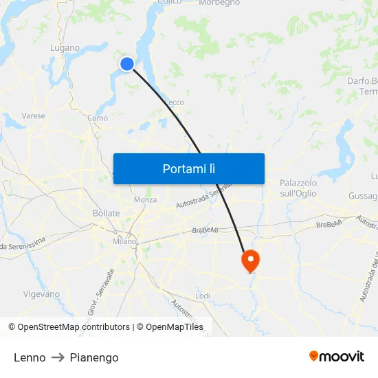 Lenno to Pianengo map