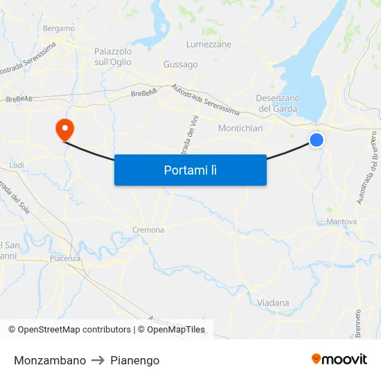 Monzambano to Pianengo map