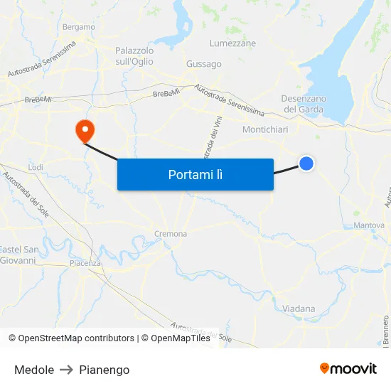 Medole to Pianengo map