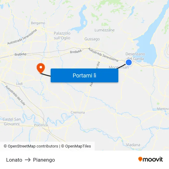 Lonato to Pianengo map