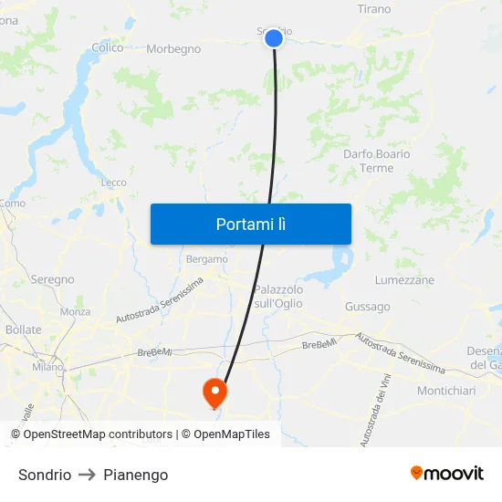 Sondrio to Pianengo map
