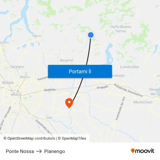 Ponte Nossa to Pianengo map