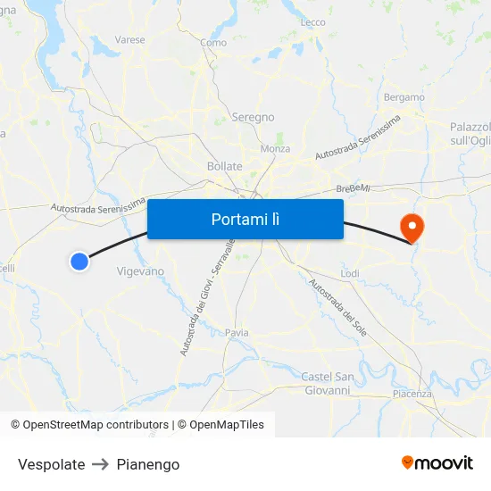 Vespolate to Pianengo map