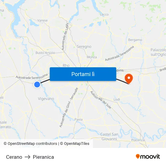Cerano to Pieranica map