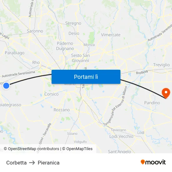 Corbetta to Pieranica map
