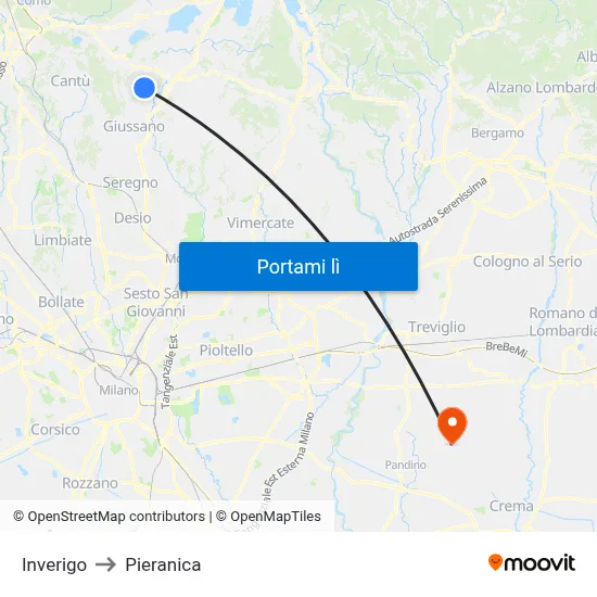 Inverigo to Pieranica map