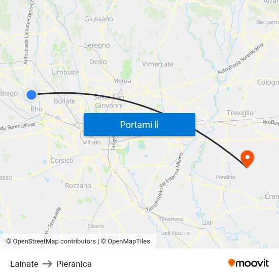 Lainate to Pieranica map