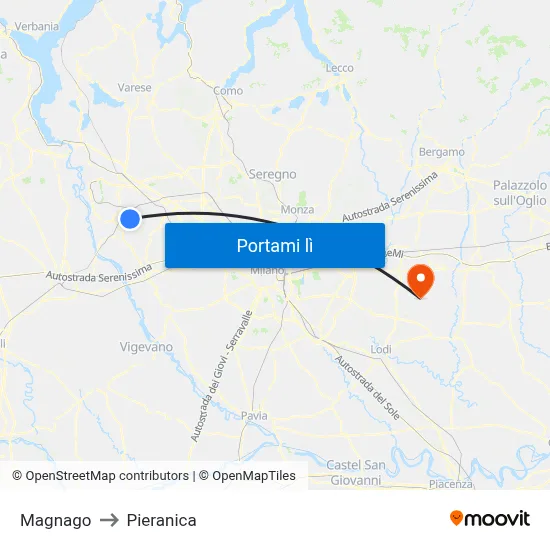 Magnago to Pieranica map
