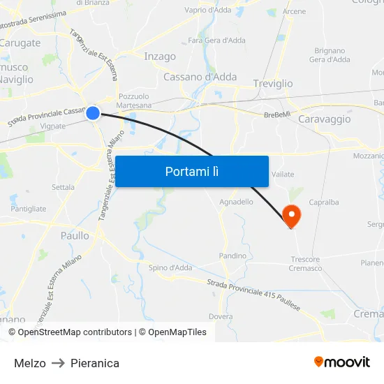 Melzo to Pieranica map