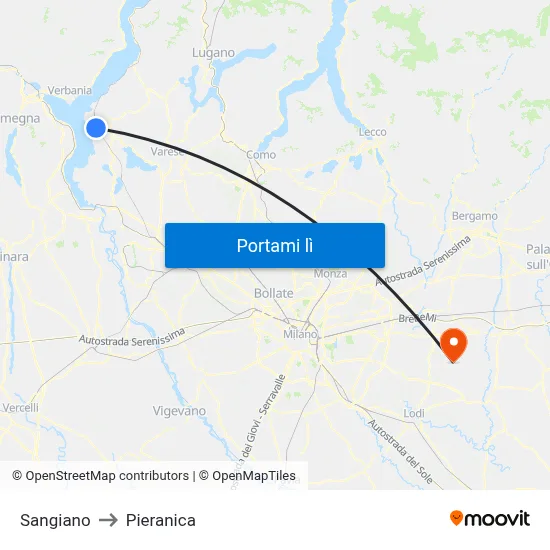 Sangiano to Pieranica map