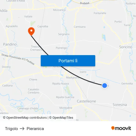 Trigolo to Pieranica map