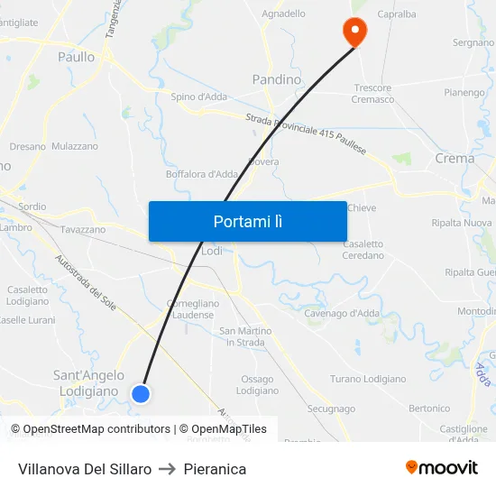 Villanova Del Sillaro to Pieranica map