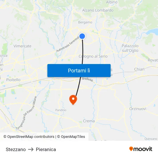 Stezzano to Pieranica map