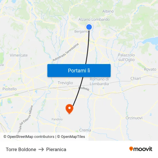 Torre Boldone to Pieranica map