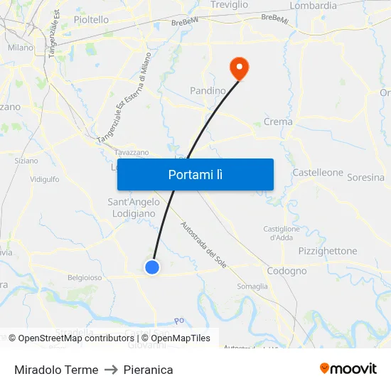 Miradolo Terme to Pieranica map