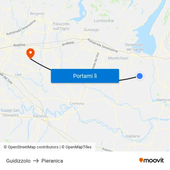 Guidizzolo to Pieranica map