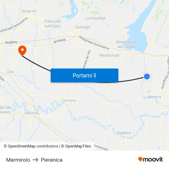 Marmirolo to Pieranica map