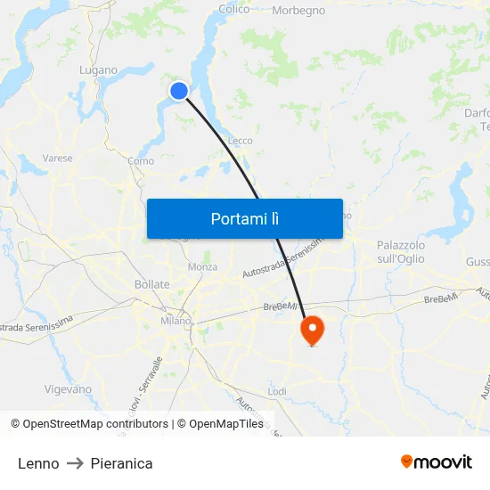 Lenno to Pieranica map