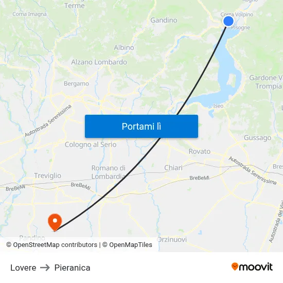 Lovere to Pieranica map