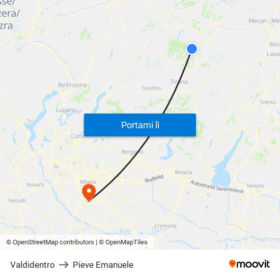 Valdidentro to Pieve Emanuele map