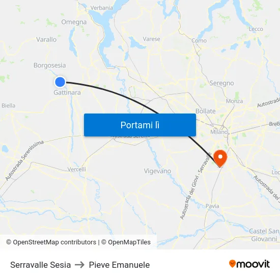 Serravalle Sesia to Pieve Emanuele map