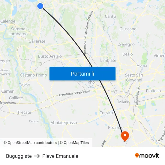 Buguggiate to Pieve Emanuele map